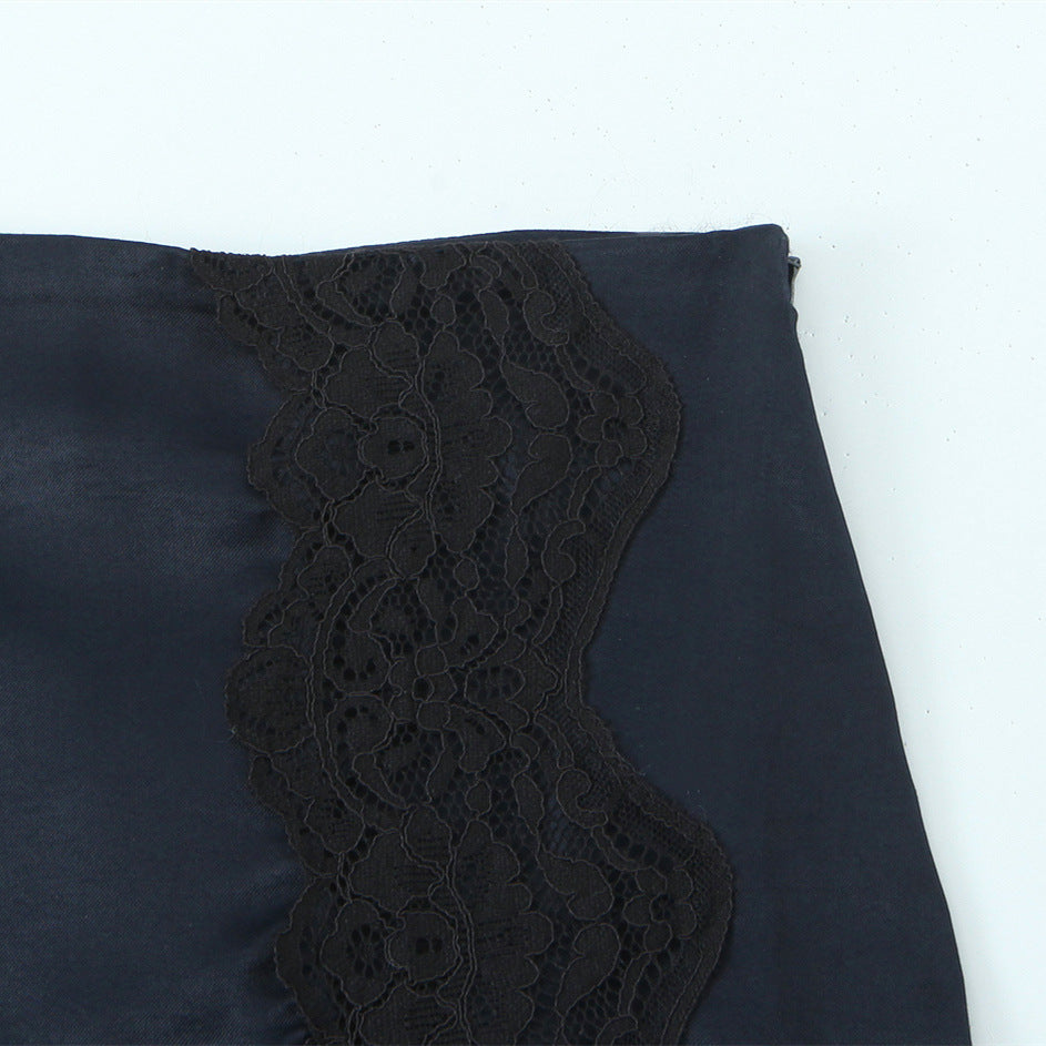 Satin Lace Split Skirt