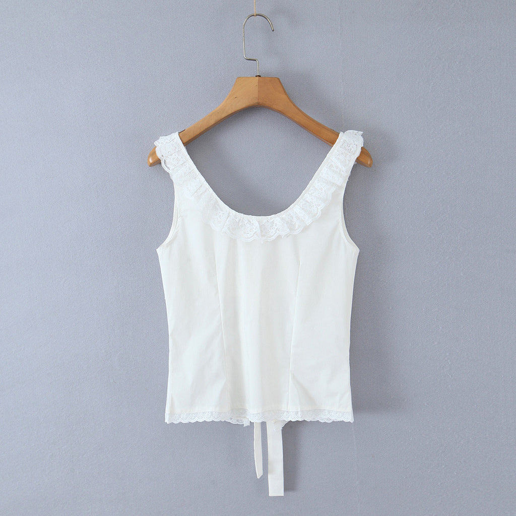 Lace Trim Bow Crop Top - alternate view