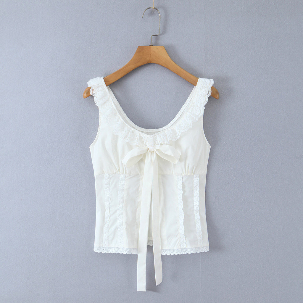 Lace Trim Bow Crop Top - main product image